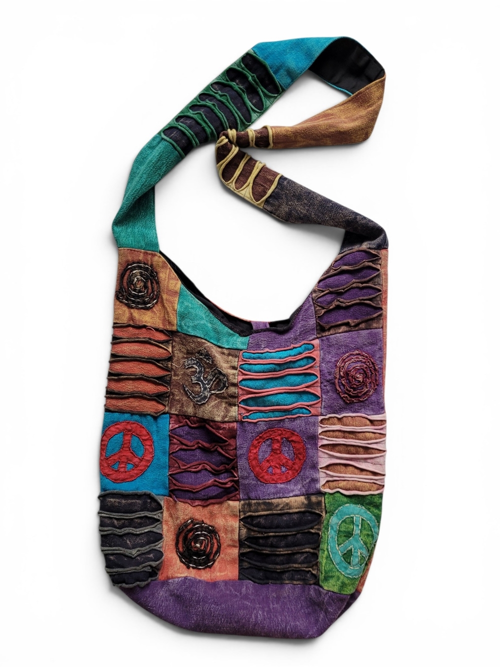 Large Hippie Patchwork Crossbody Bag Boho Festival Multicolor